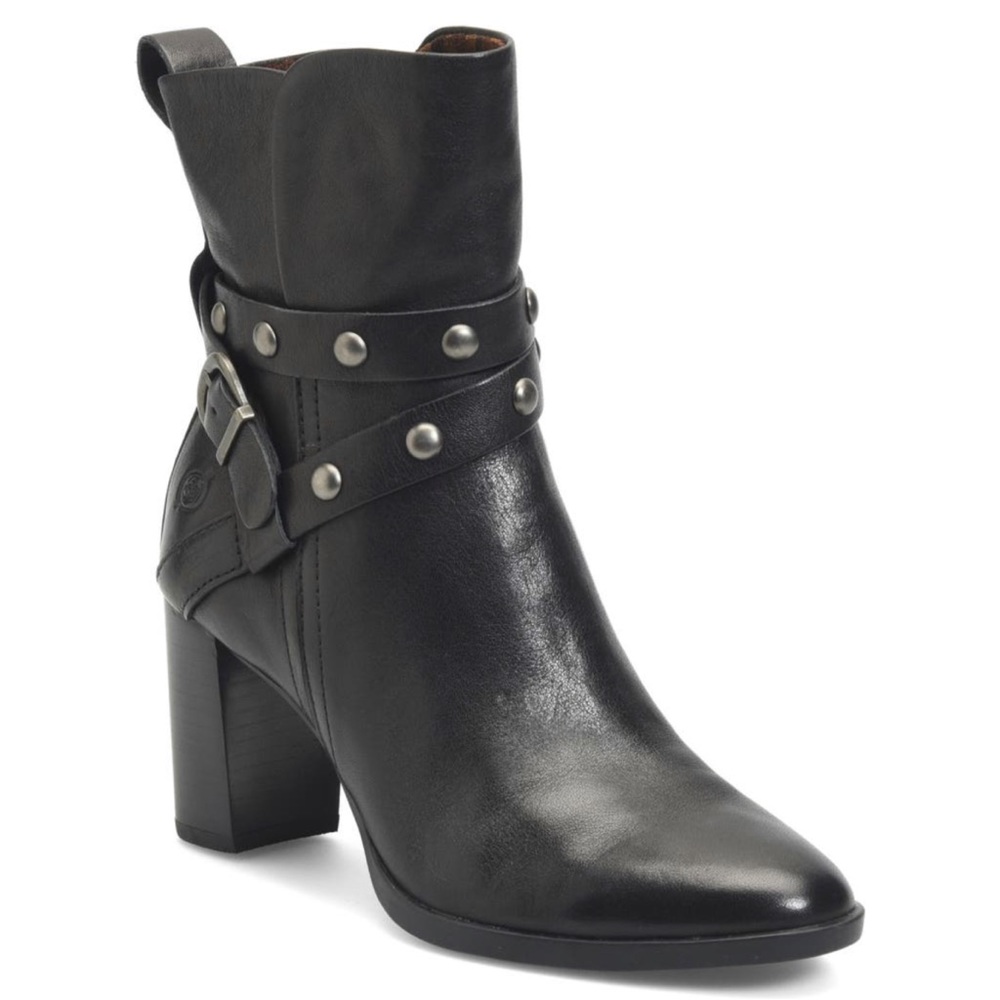 Born Emma Block Heel Bootie Black Leather Booties